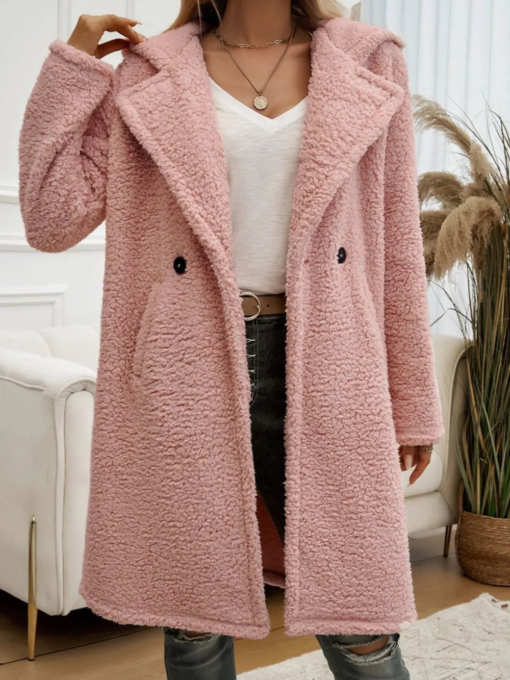 Pocketed Long Sleeve Hooded Teddy Coat, image 10