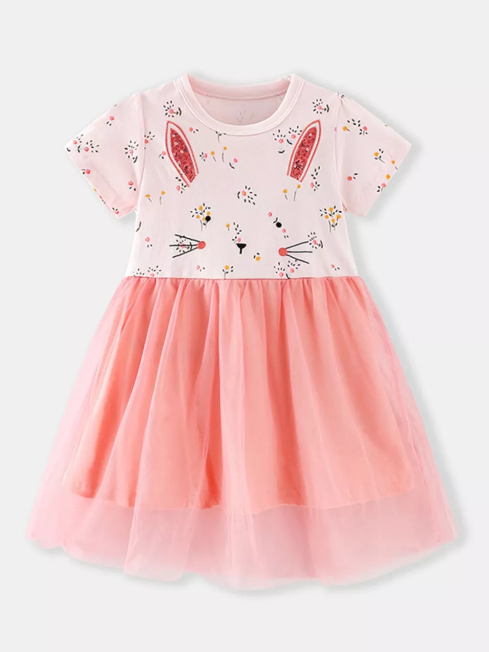Children's Bunny Floral Print Tulle Dress