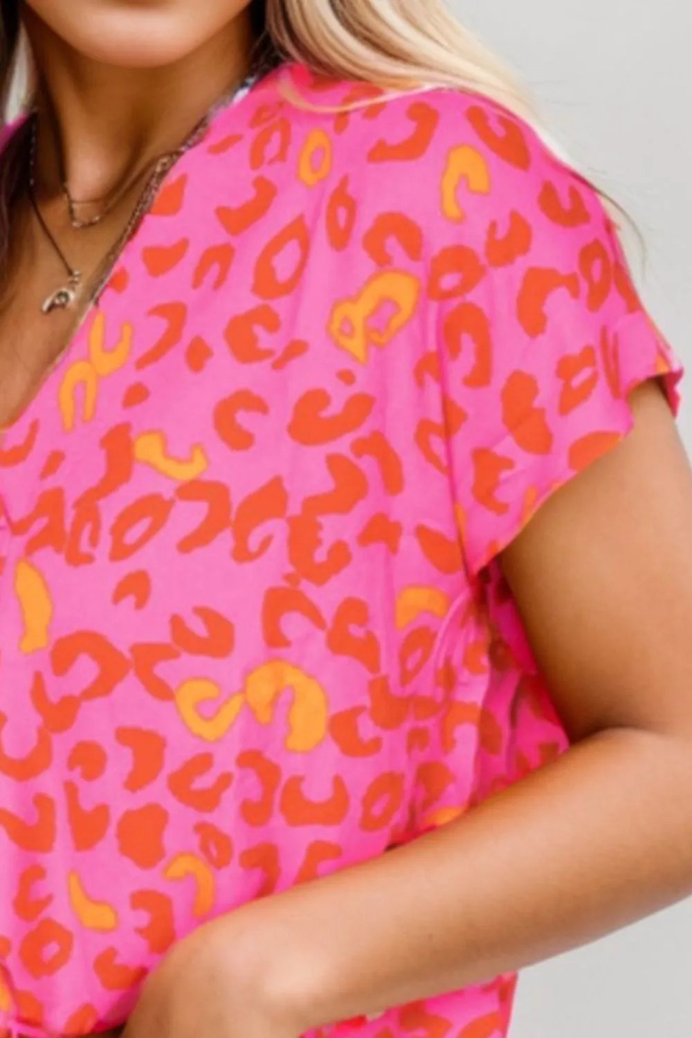 Printed V-Neck Cap Sleeve Blouse, image 2