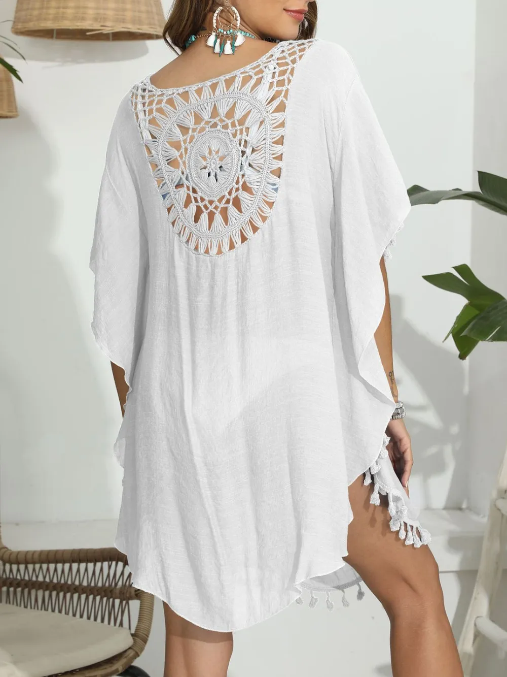 Tassel Crochet Round Neck Cover-Up, image 6