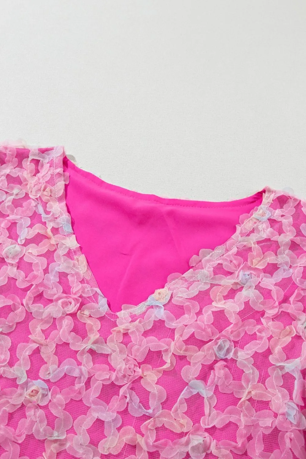 Bonbon Flowery Mesh Short Puff Sleeve Blouse, image 3