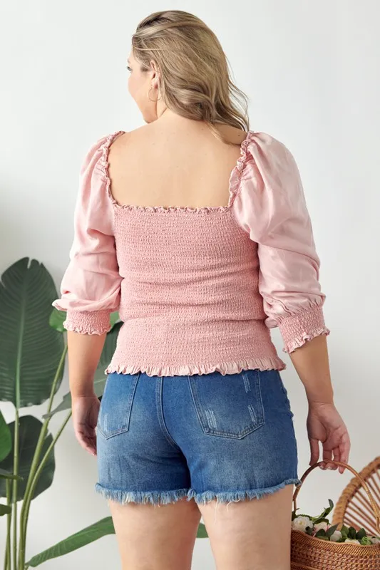 Full Size Ruffled Smocked Frill Square Neck Top Plus Size, image 9
