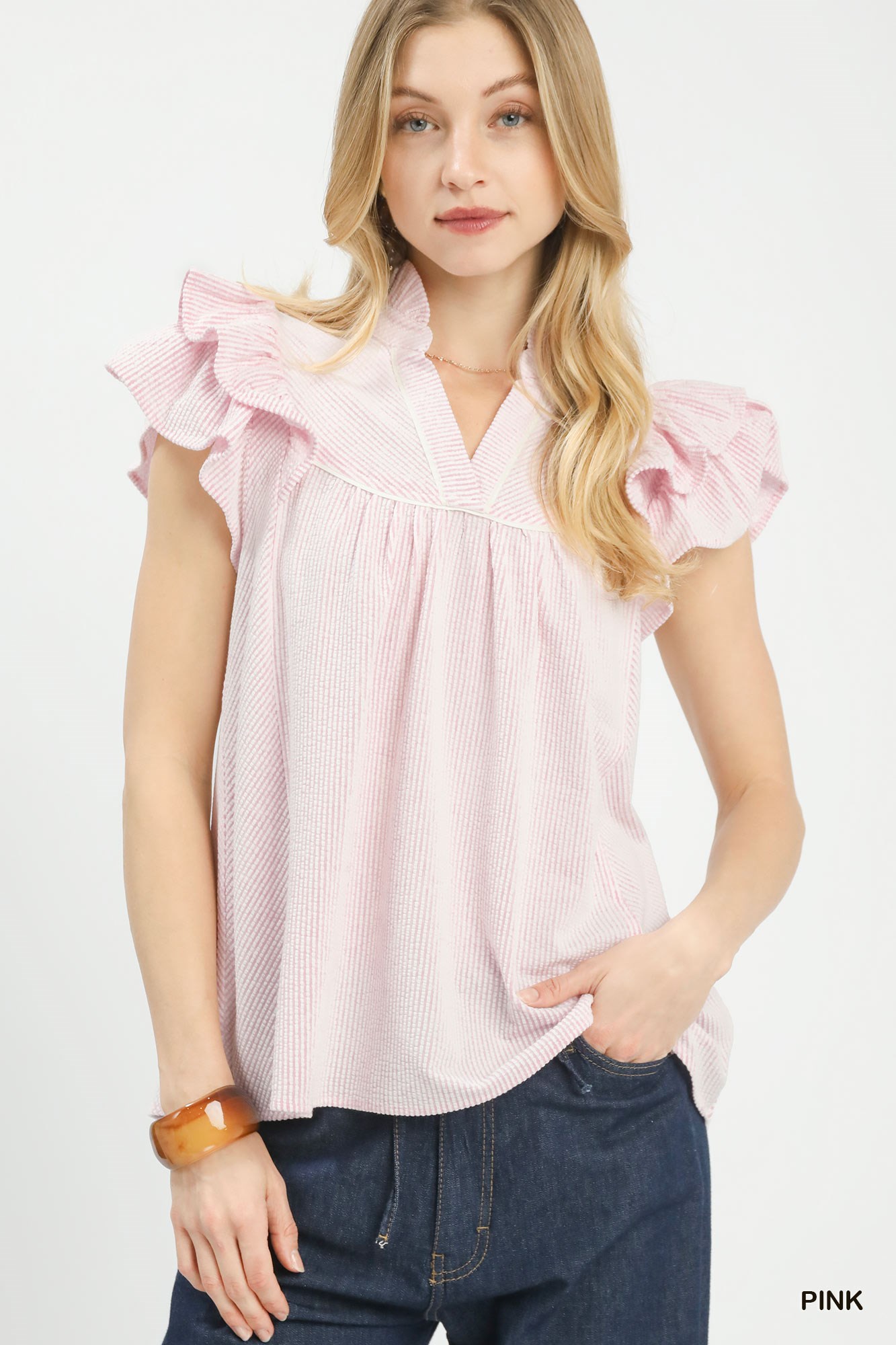 Ruffled Sleeve Textured Blouse