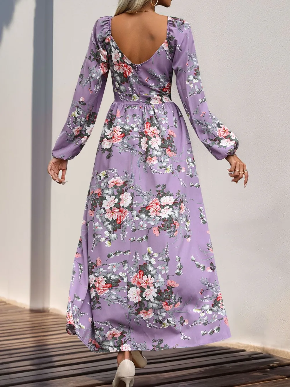 Slit Printed Surplice Long Sleeve Maxi Dress, image 3