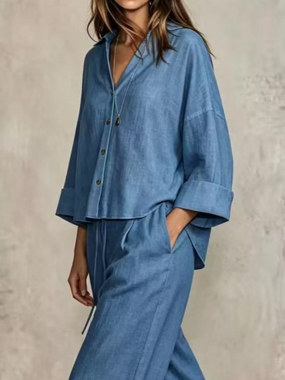 Full Size Button-Down Shirt and Wide-Leg Pants Set Plus Size, image 14