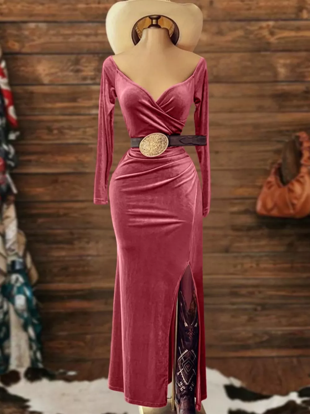Long Sleeve Wrap Midi Dress with Slit, image 4