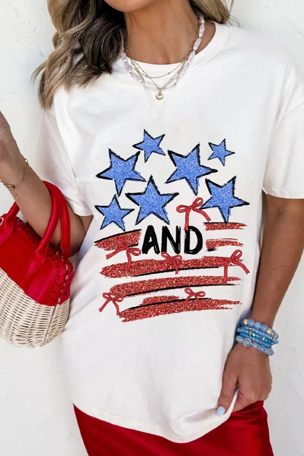 Stars and Stripes Bow Graphic T Shirt, image 3