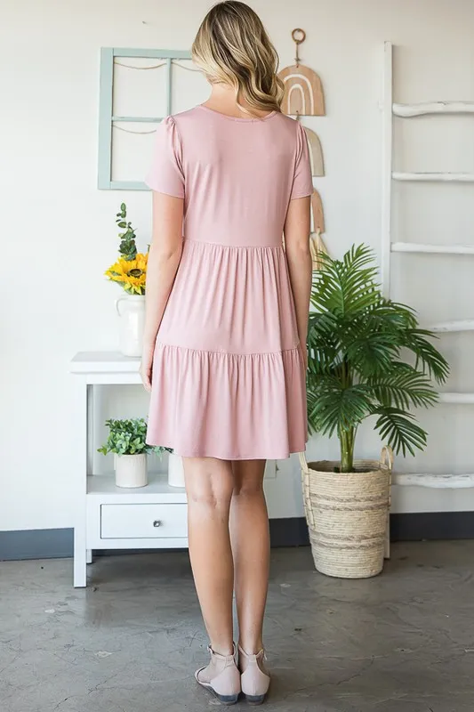 Full Size Solid Mini Tiered Dress with Pompom Lace Plus Size, image 4