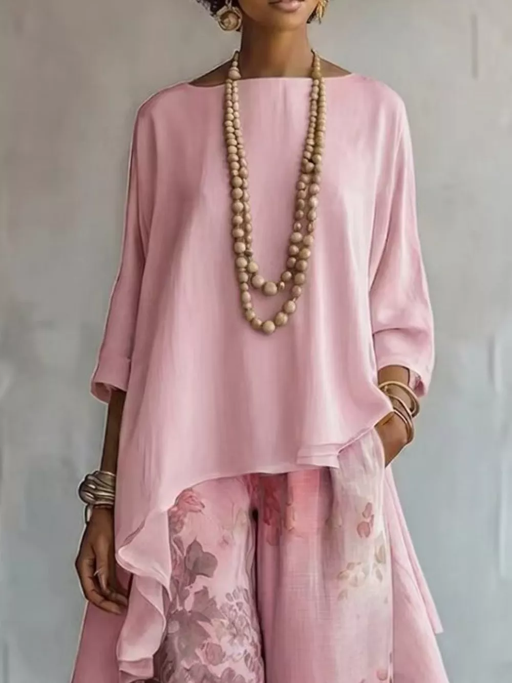 Asymmetrical Hem Top and Floral Pants Set, image 9