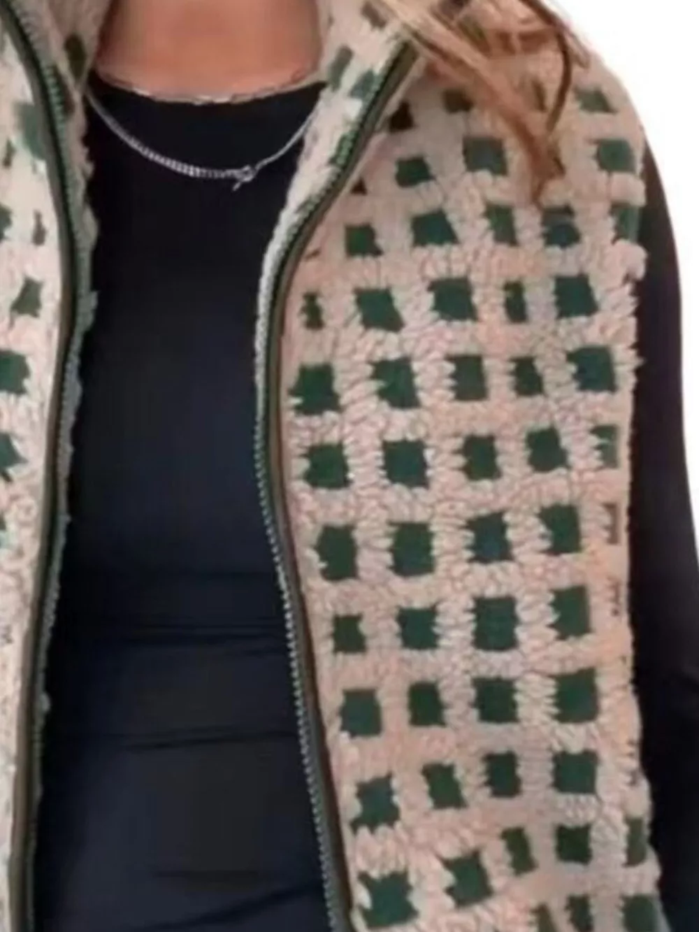 Plaid Zip Up Vest Coat, image 7