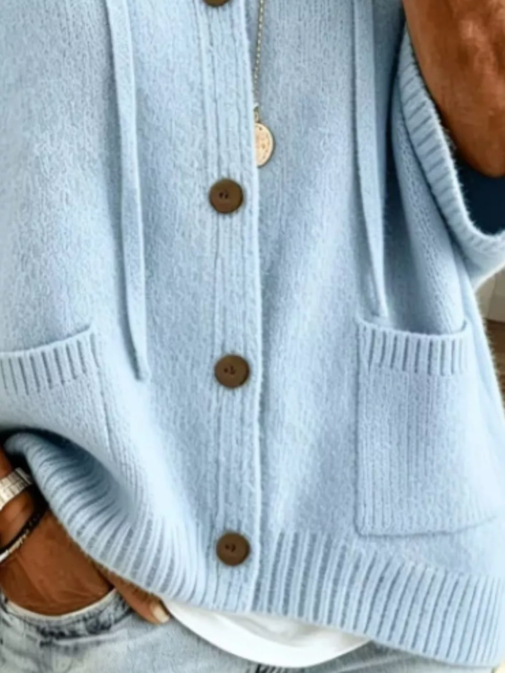 Full Size Casual Hooded Button-Down Knit Cardigan with Pockets Plus Size, image 10