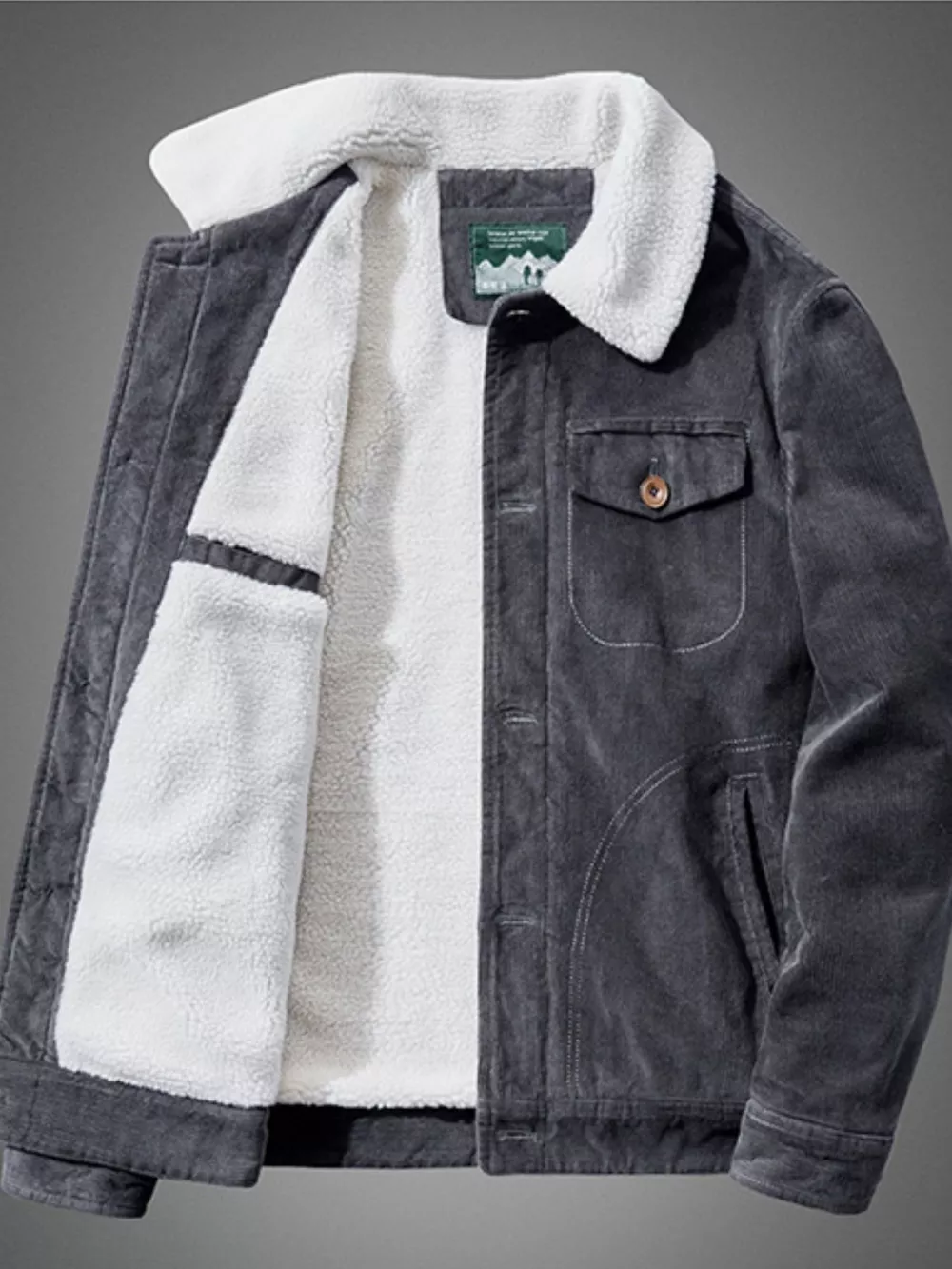 Men's Plus Size Sherpa Corduroy Button Up Jacket, image 6