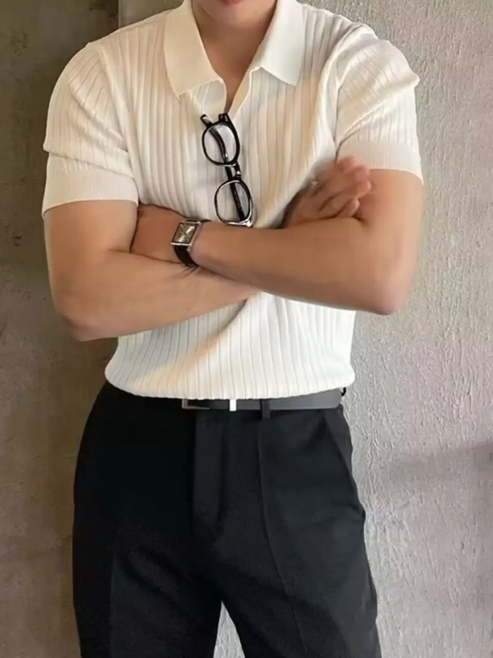 Men's Full Size Ribbed Short Sleeve Knit Polo Plus Size, image 2