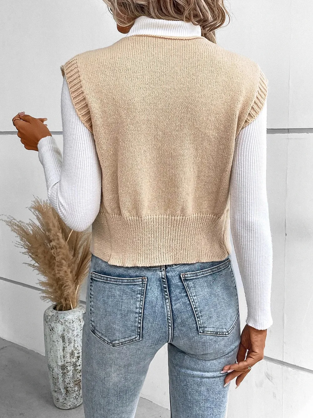 Full Size Button Up V-Neck Sweater Vest, image 4