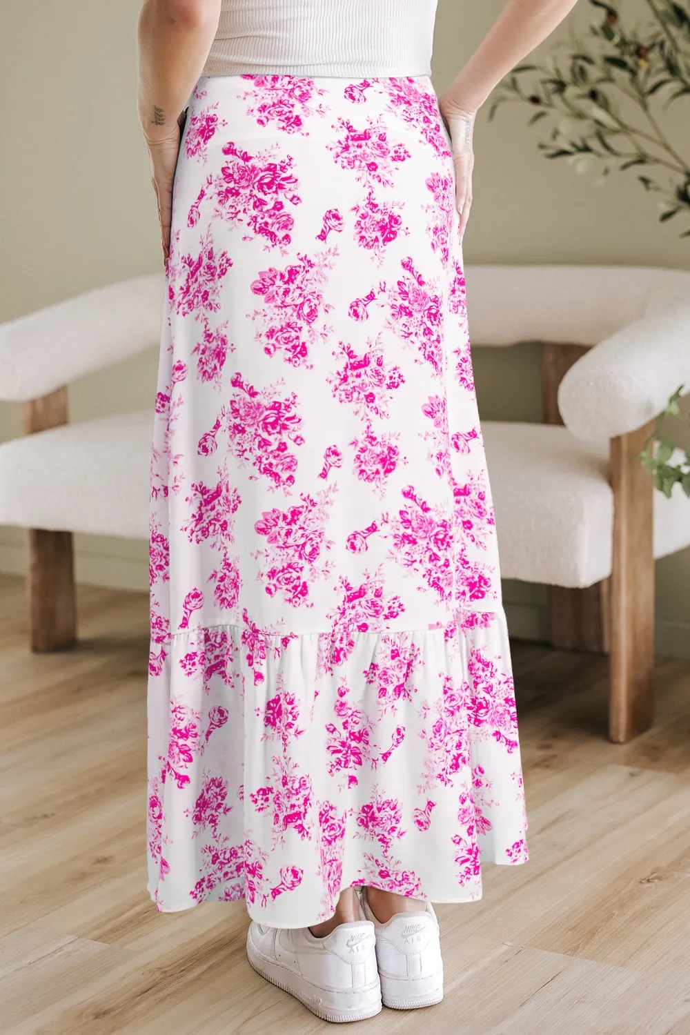 Boho Floral High Waist Ruffle Split Maxi Skirt, image 3