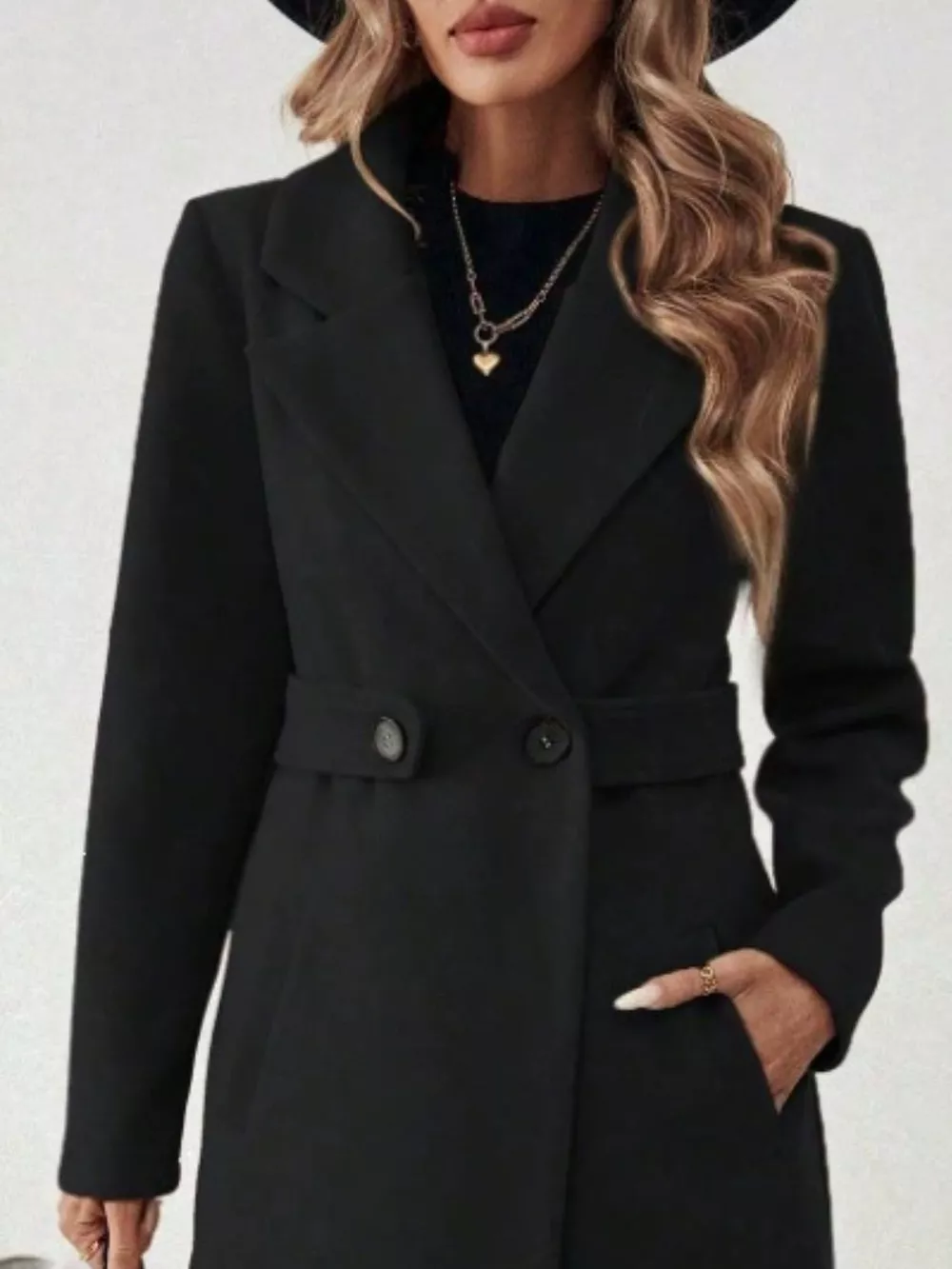 Full Size Elegant Lapel Collar Belted Coat with Pockets Plus Size, image 6