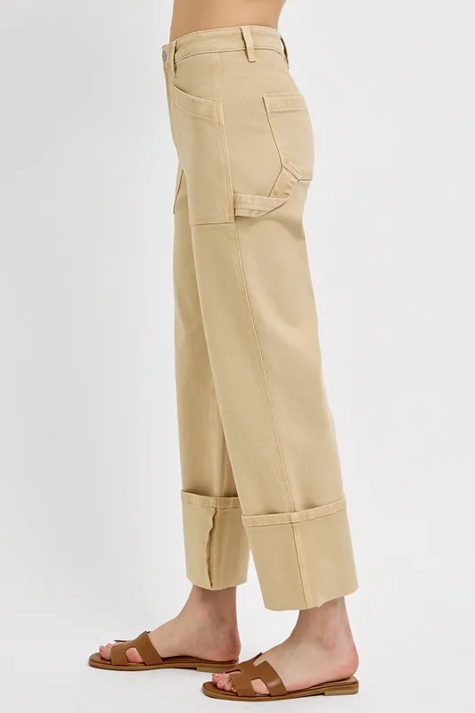 Full Size High Rise Wide Straight Cuffed Patch Jeans Plus Size, image 2