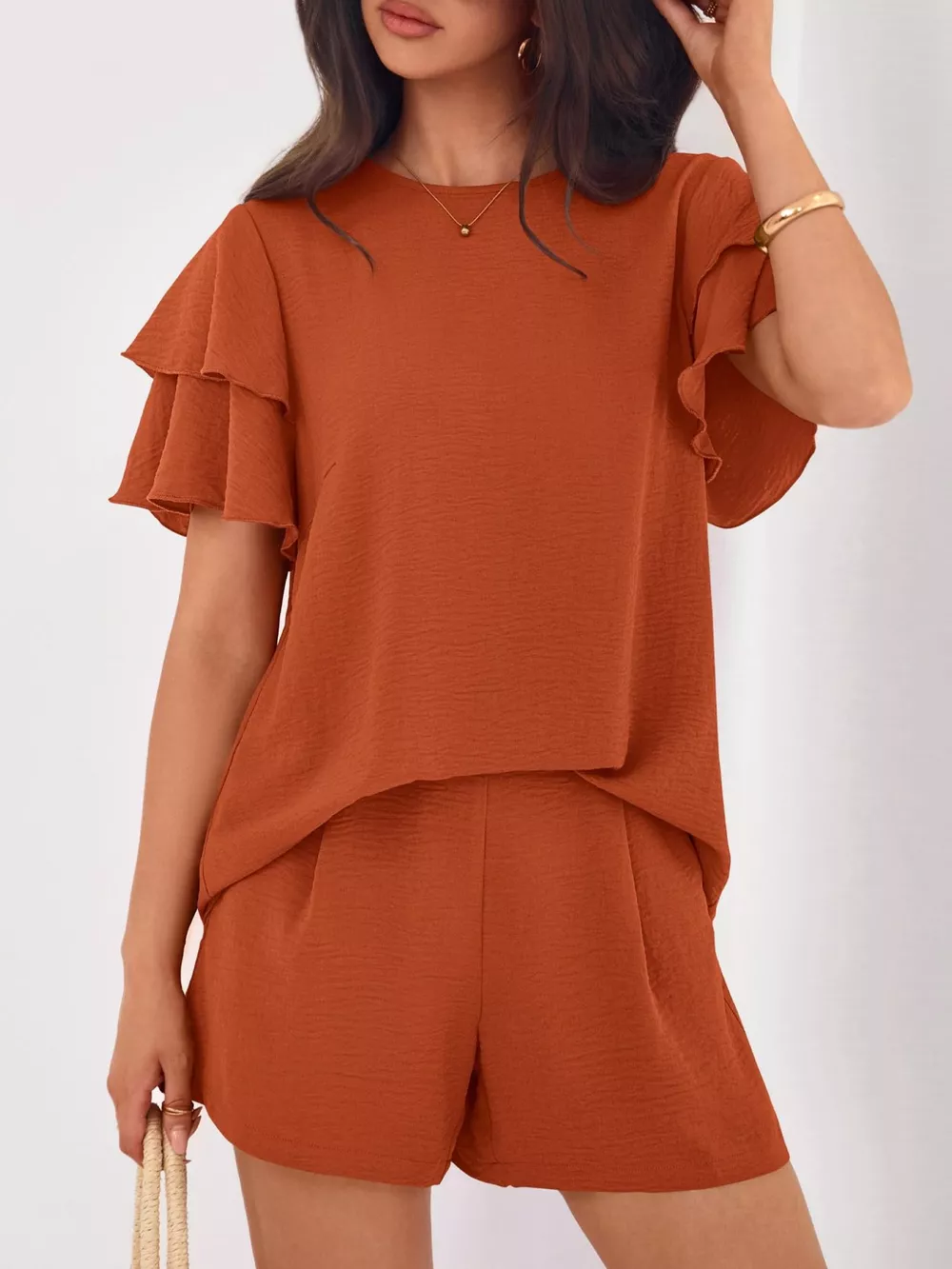 Ruffle Sleeve Top and Shorts Two-Piece Set, image 10