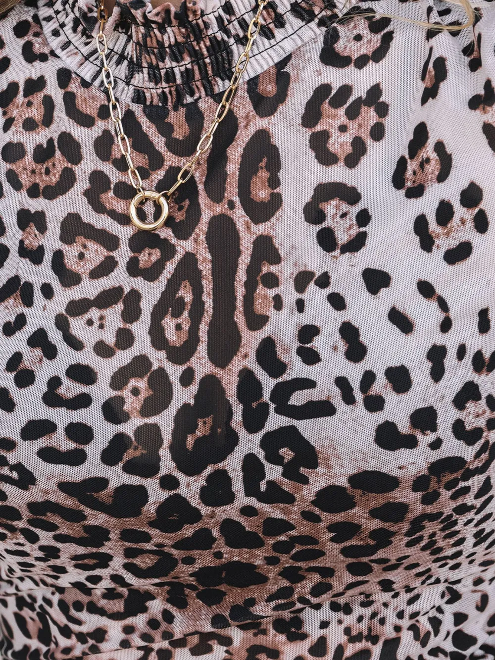Leopard Print Long Sleeve Mock Neck Bodysuit, image 2