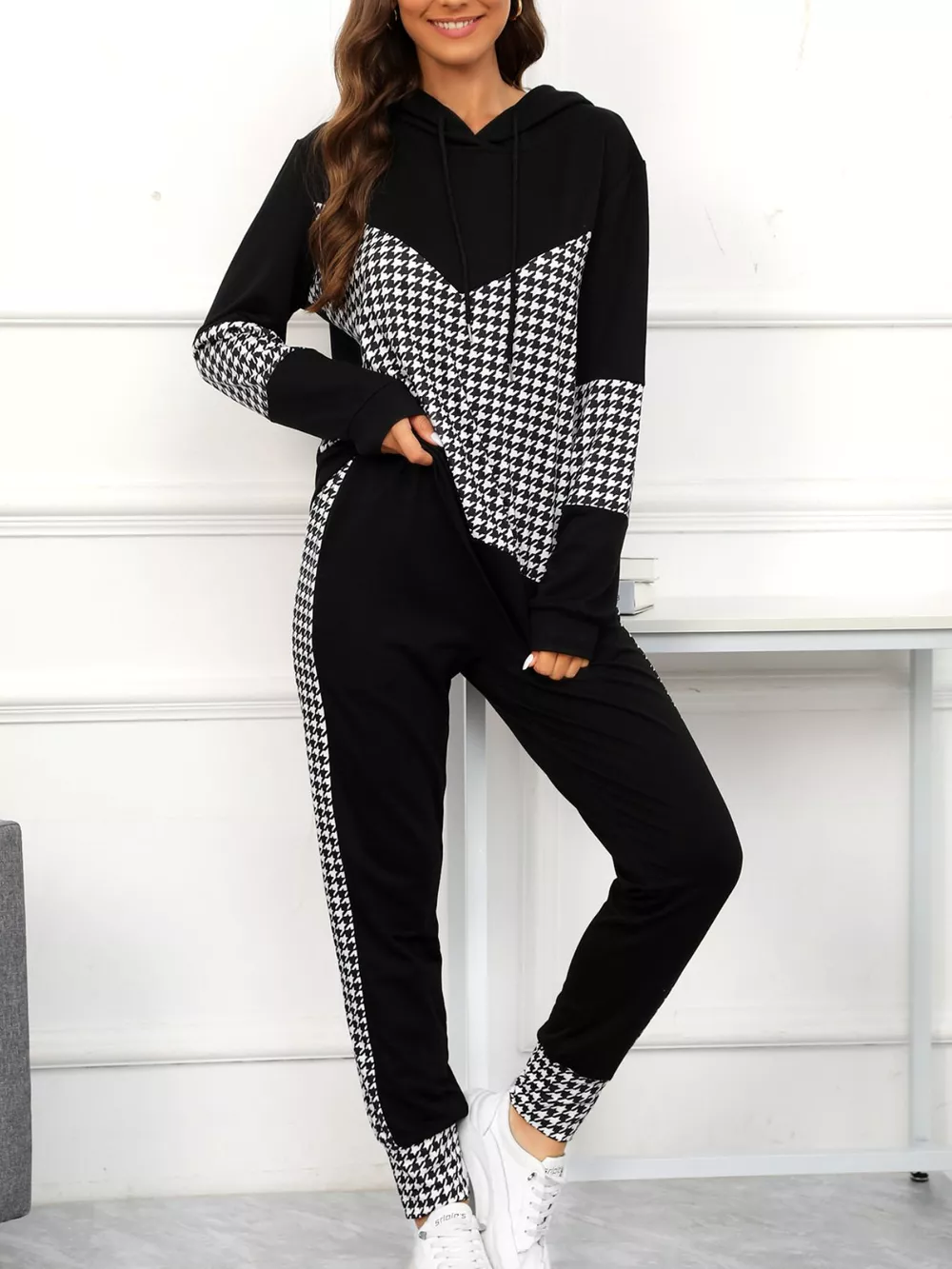Houndstooth Drawstring Hoodie and Pants Se, image 3