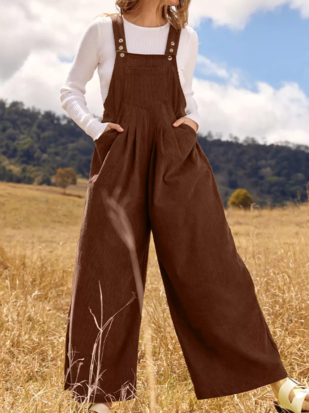 Front Ruched Wide Leg Jumpsuit with Pockets, image 3