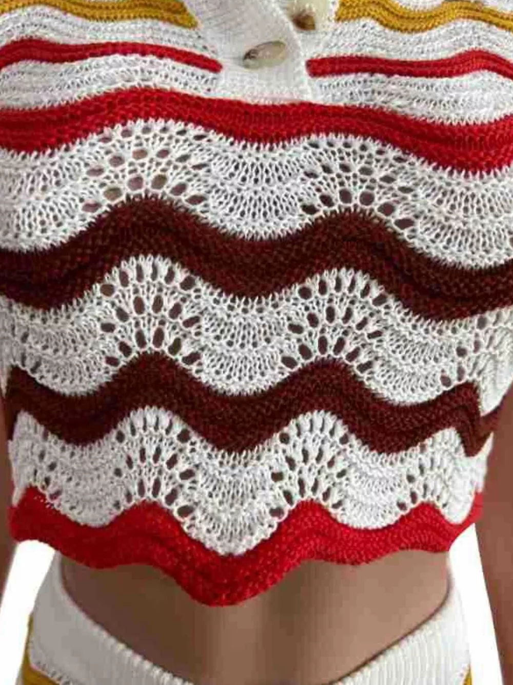 Crochet Knit Sweater Set with Zigzag Pattern, image 12
