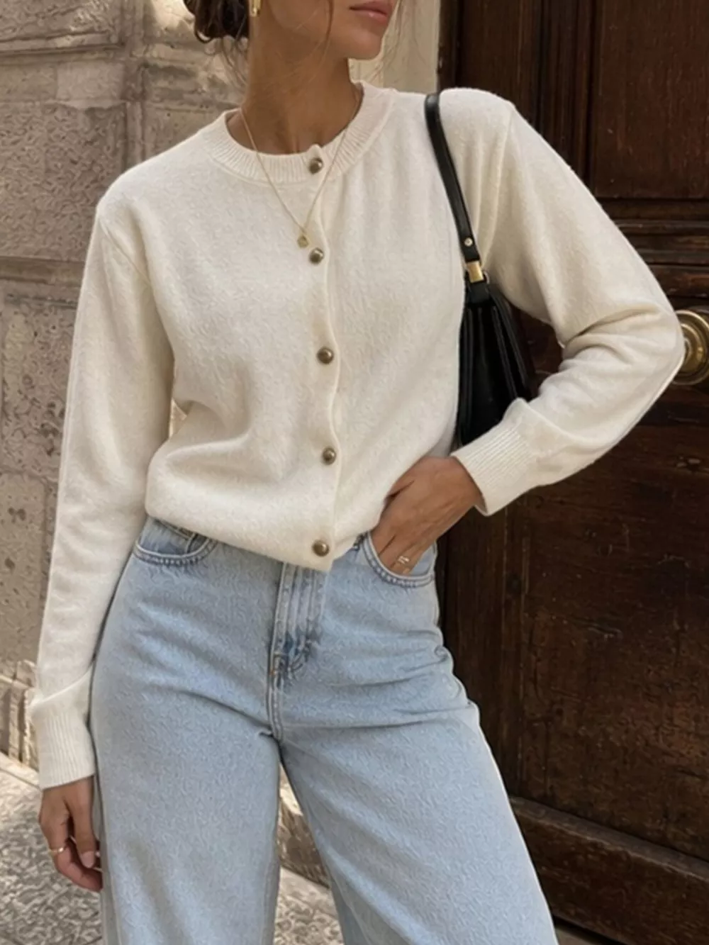 Classic Button-Down Knit Cardigan, image 3