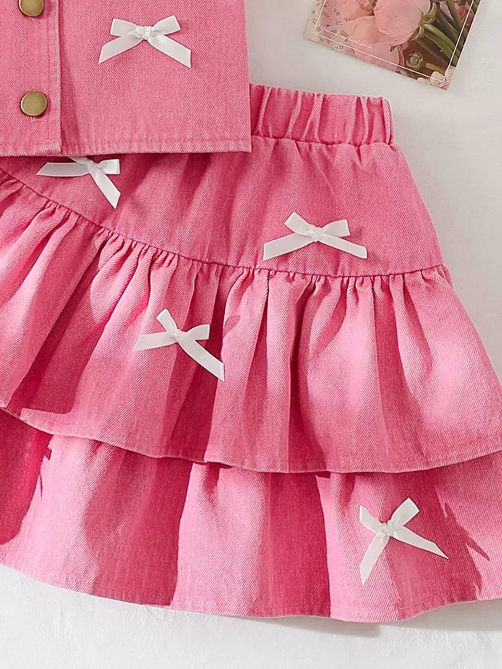 Children's Button UP Vest and Skirt Denim Set, image 11