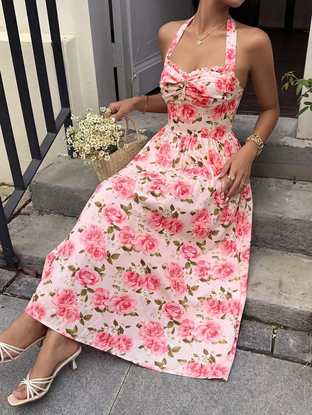 Floral Print Halter Neck Midi Dress, image 6