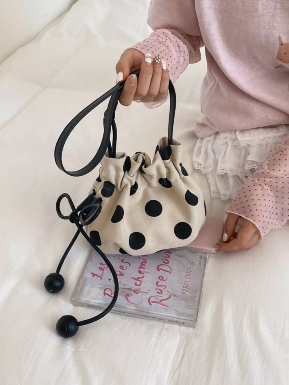 Polka Dot Drawstring Crossbody Bag, image 3