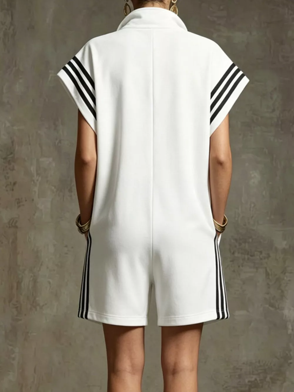 Striped Zip Front Short Sleeve Romper, image 12