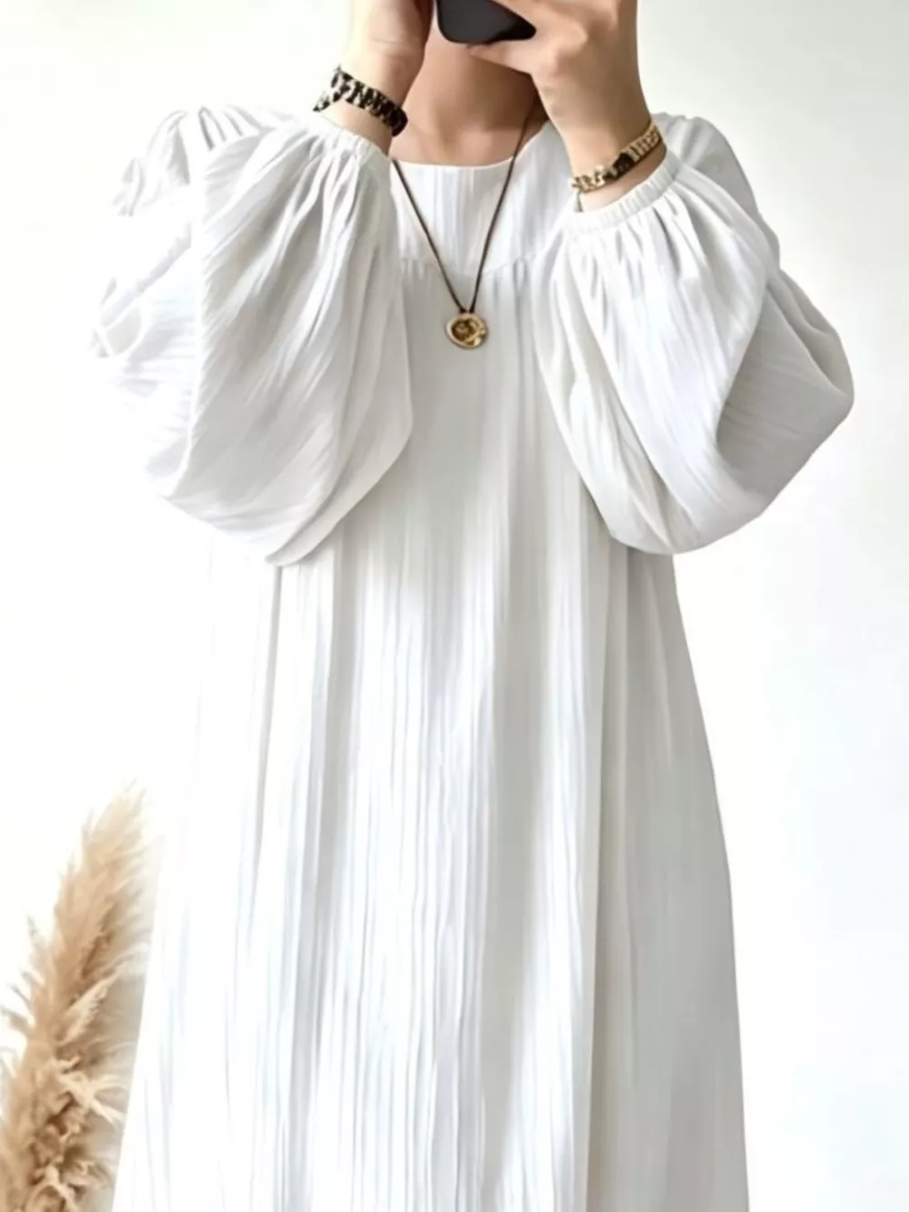 Full Size Textured Puff-Sleeve Maxi Dress Plus Size, image 4