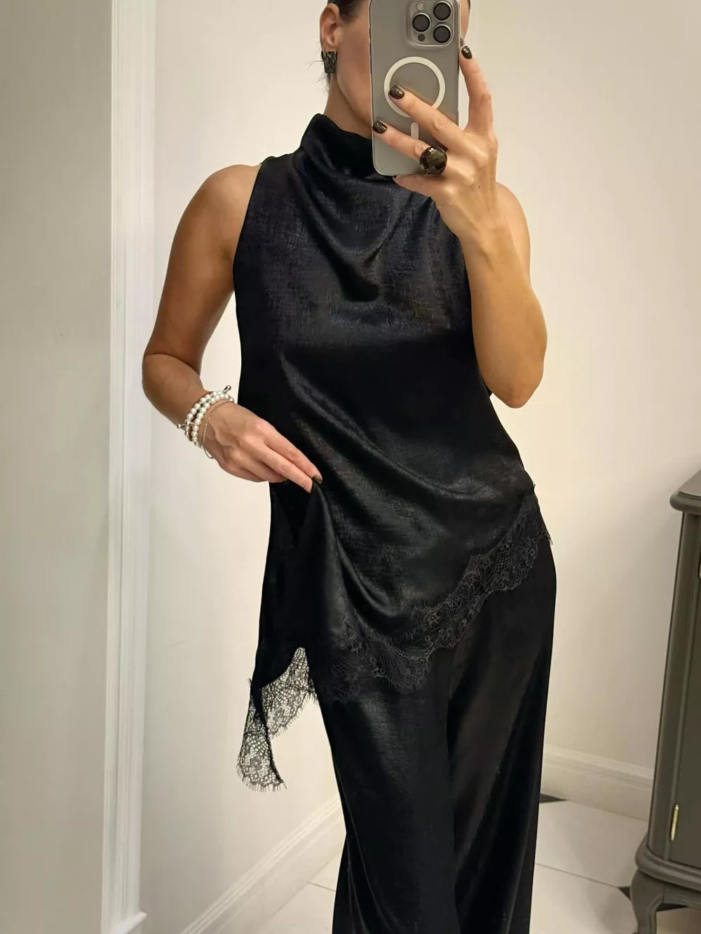 High Neck Lace Trim Cami, image 5