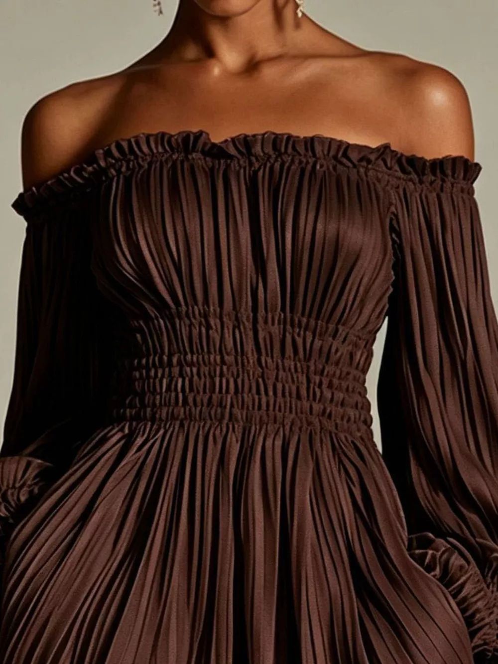 Off-Shoulder Pleated Mini Dress, image 7