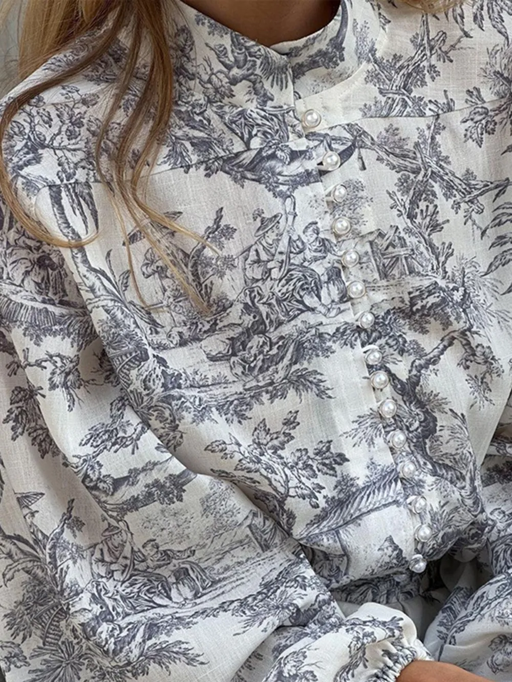 Printed Balloon Sleeve Tie Waist Dress, image 2