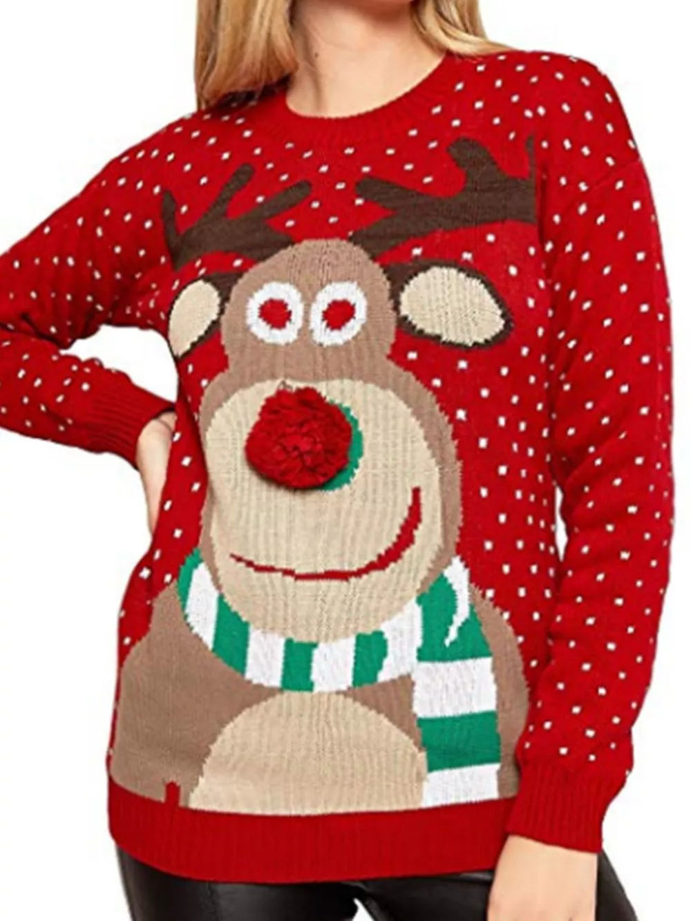 Christmas Reindeer Graphic Round Neck Sweater, image 3