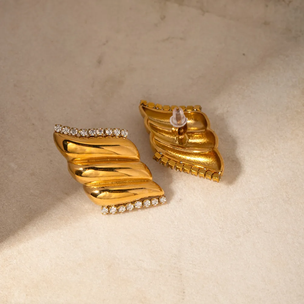 Inlaid Zircon Stainless Steel Geometric Stud Earrings, image 4