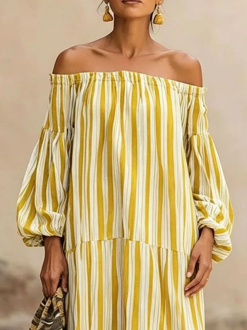 Off-Shoulder Striped Maxi Dress, image 9