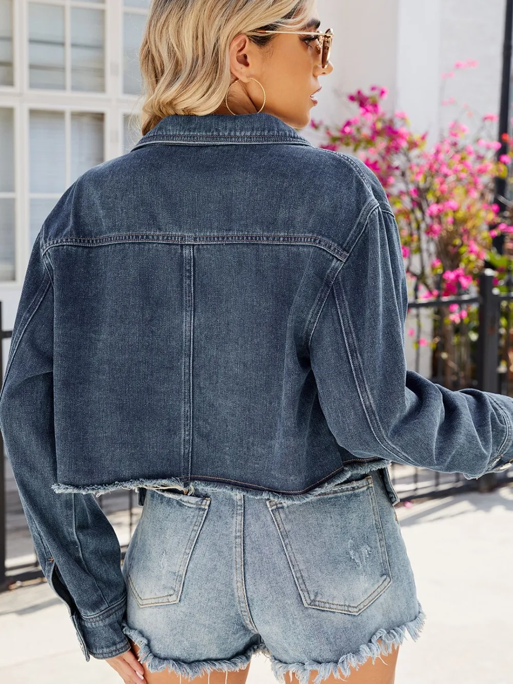 Button Up Long Sleeve Denim Jacket with Pockets, image 2