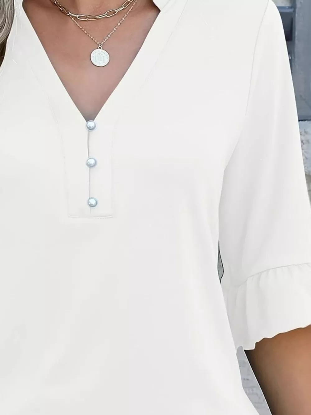 Full Size Notched Flounce Sleeve Blouse Plus Size, image 3