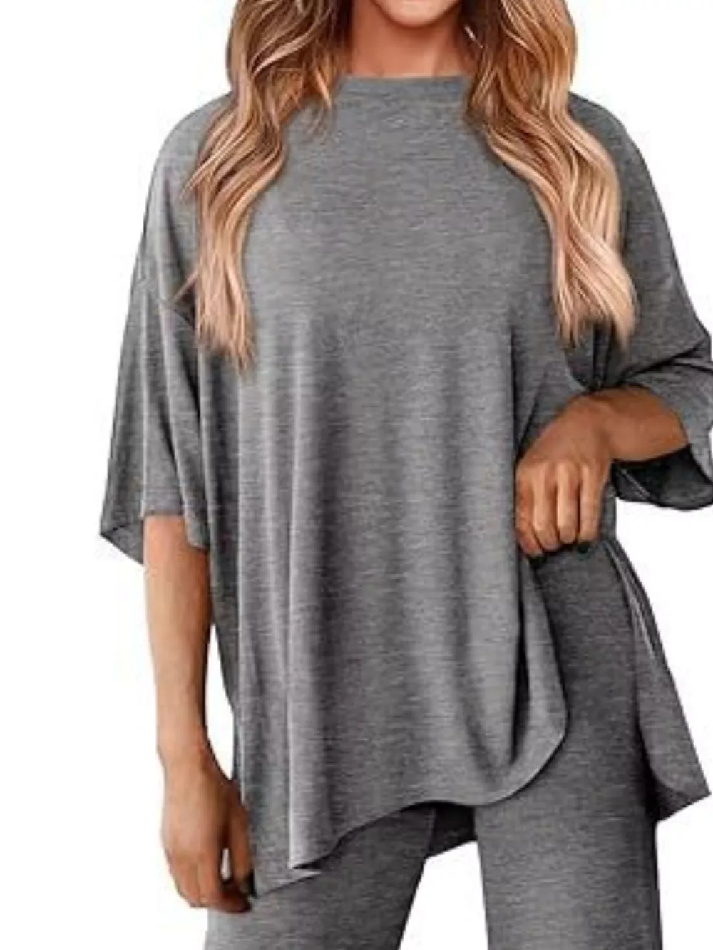 Slit Round Neck Top and Pants Set, image 7