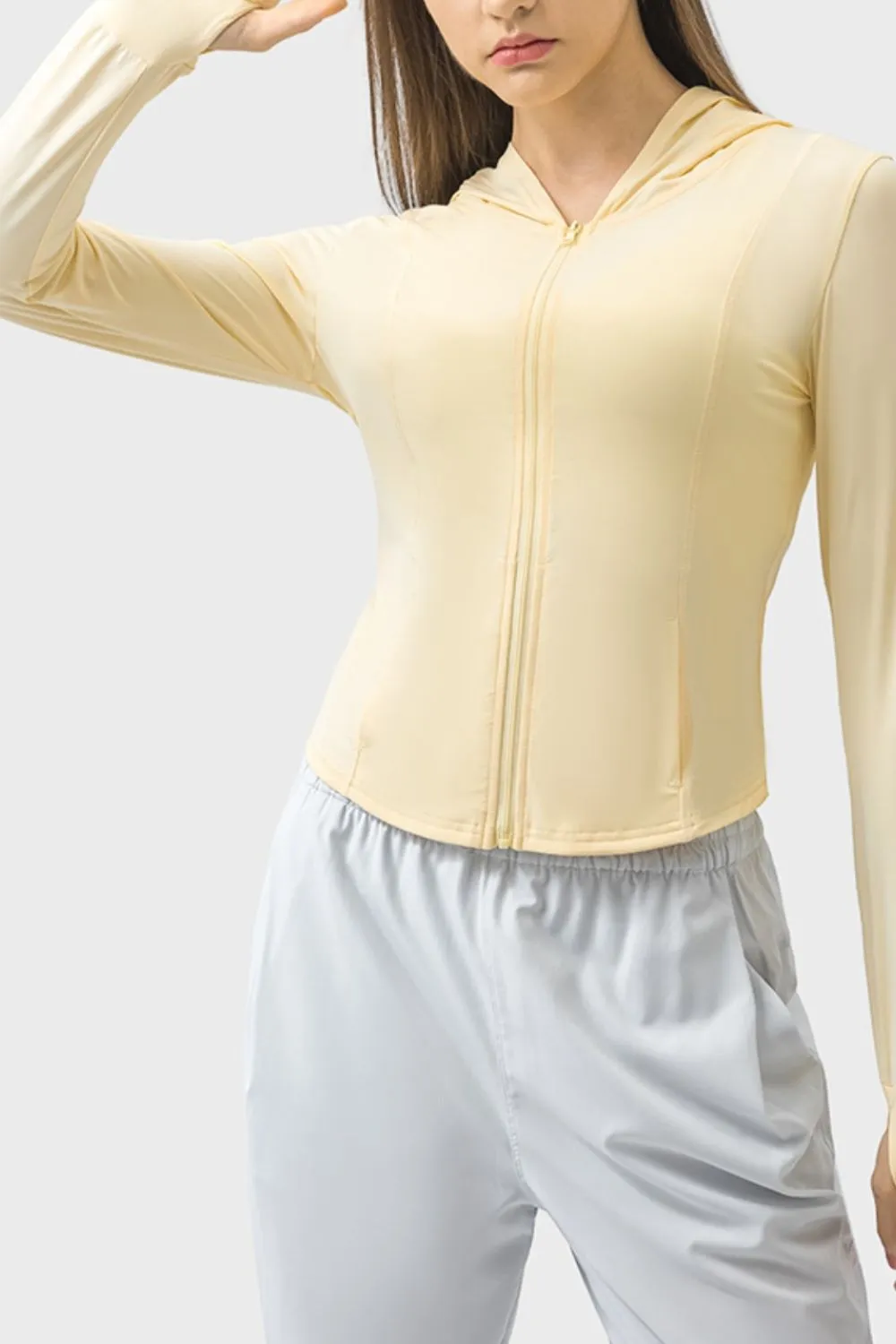 Pocketed Zip Up Hooded Long Sleeve Active Outerwear, image 5