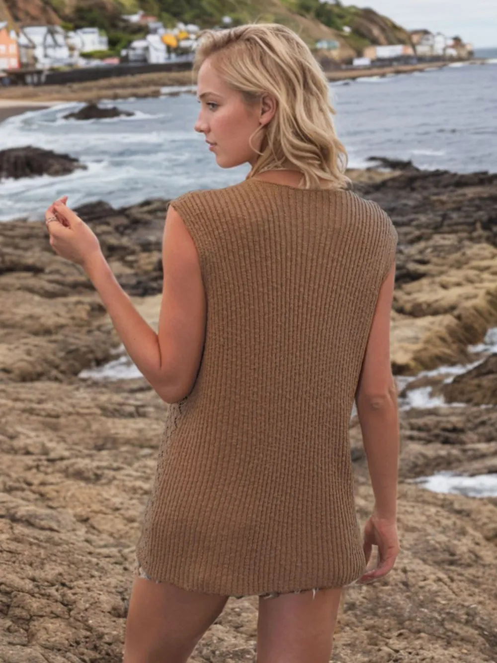 Button Down Eyelet V-Neck Sweater Vest, image 12