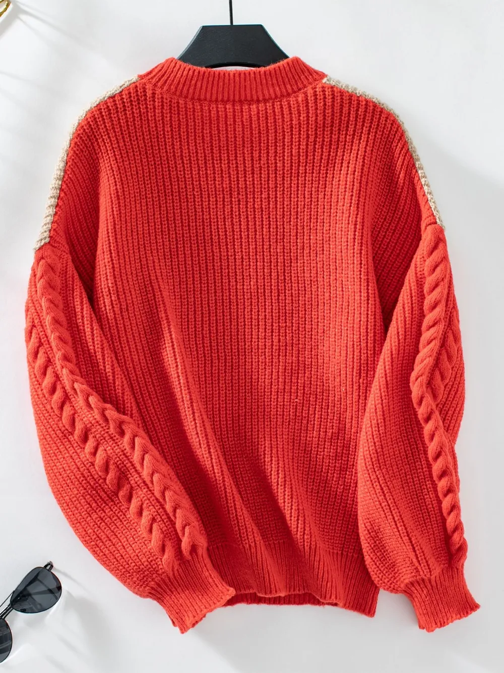Contrast Round Neck Long Sleeve Sweater, image 13