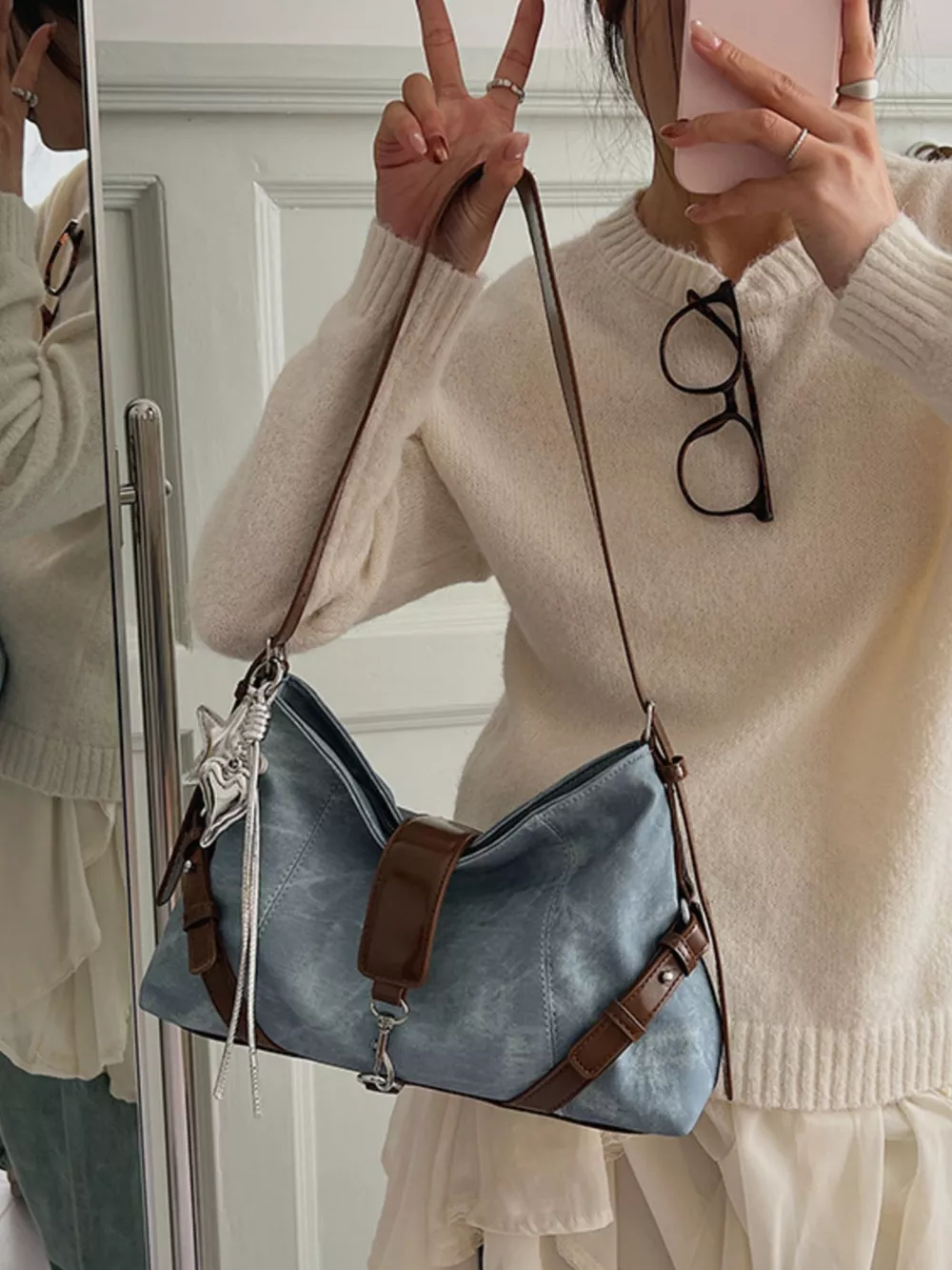 Vintage Wash Crossbody Bag with Leather Accents, image 4