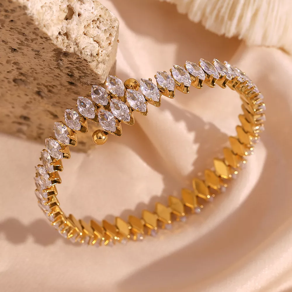 18K Gold-Plated Zircon Bracelet and Ring Jewelry Set, image 10