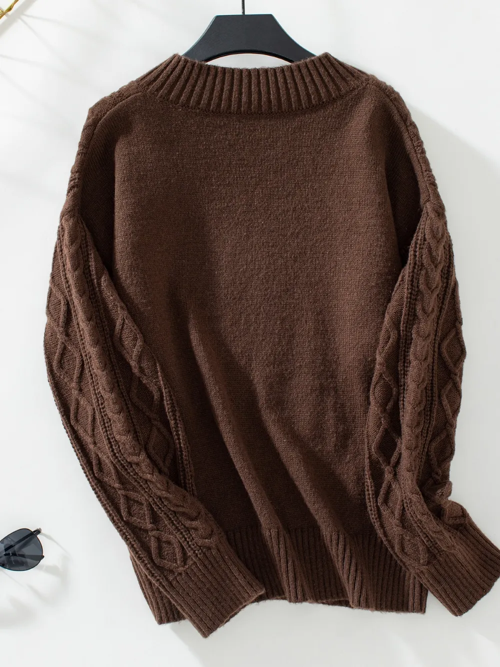 Cable-Knit Notched Long Sleeve Sweater, image 5