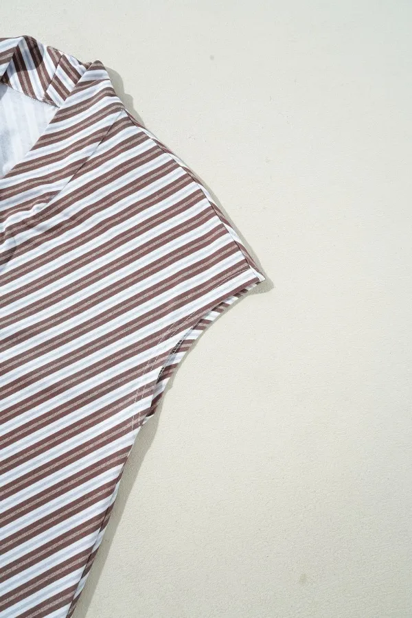 Striped V Neck Cap Sleeve Blouse, image 3