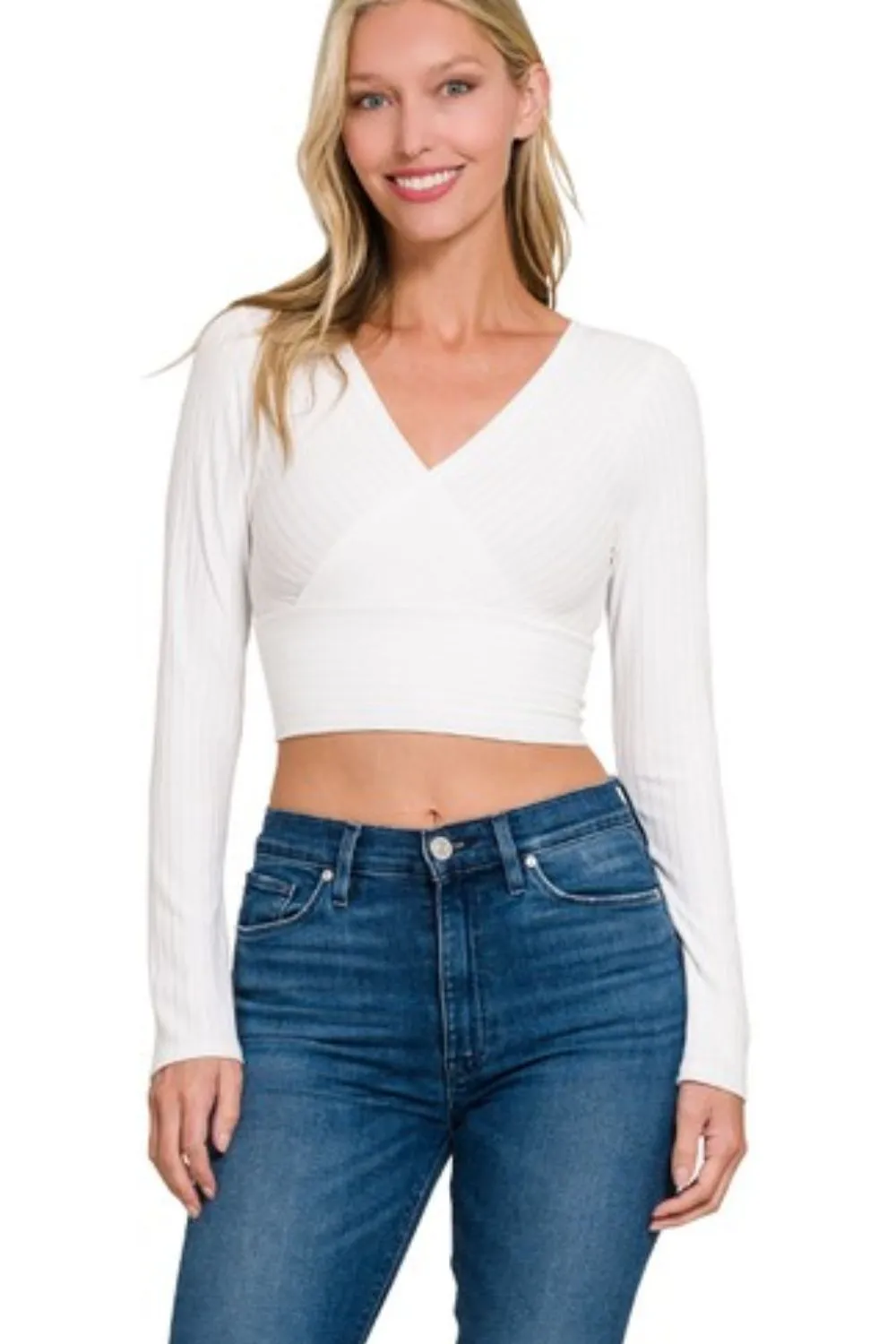 Ribbed Surplus Waist Band Long Sleeve Top, image 2