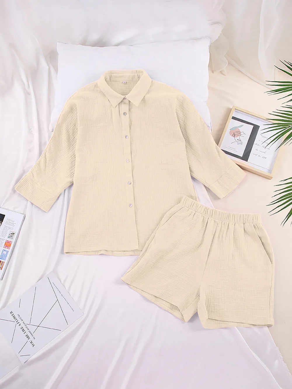 Texture Button Up Shirt and Shorts Set, image 17